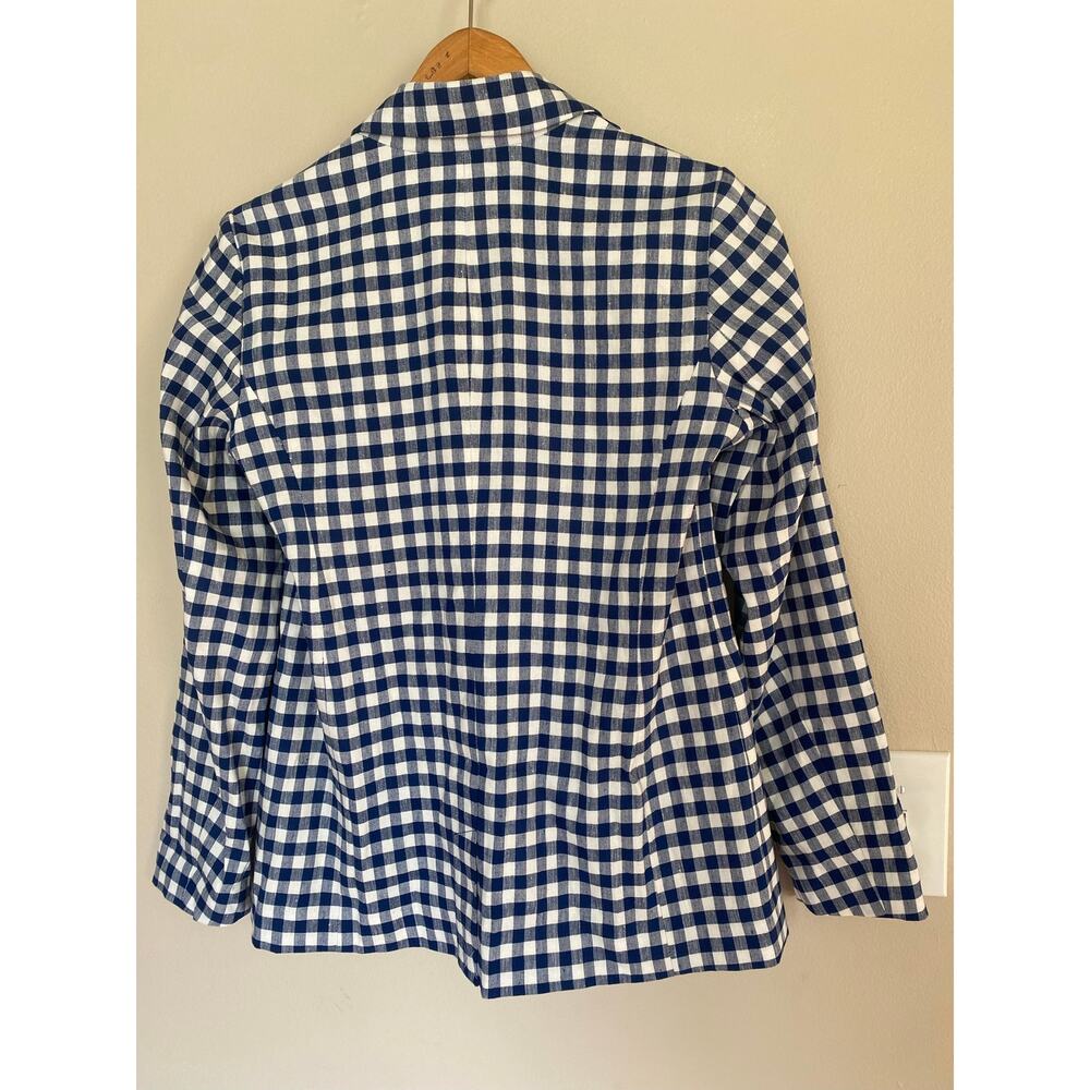 NWT J.Jill navy white gingham double breasted linen blend blazer sz S coastal - Picture 2 of 4